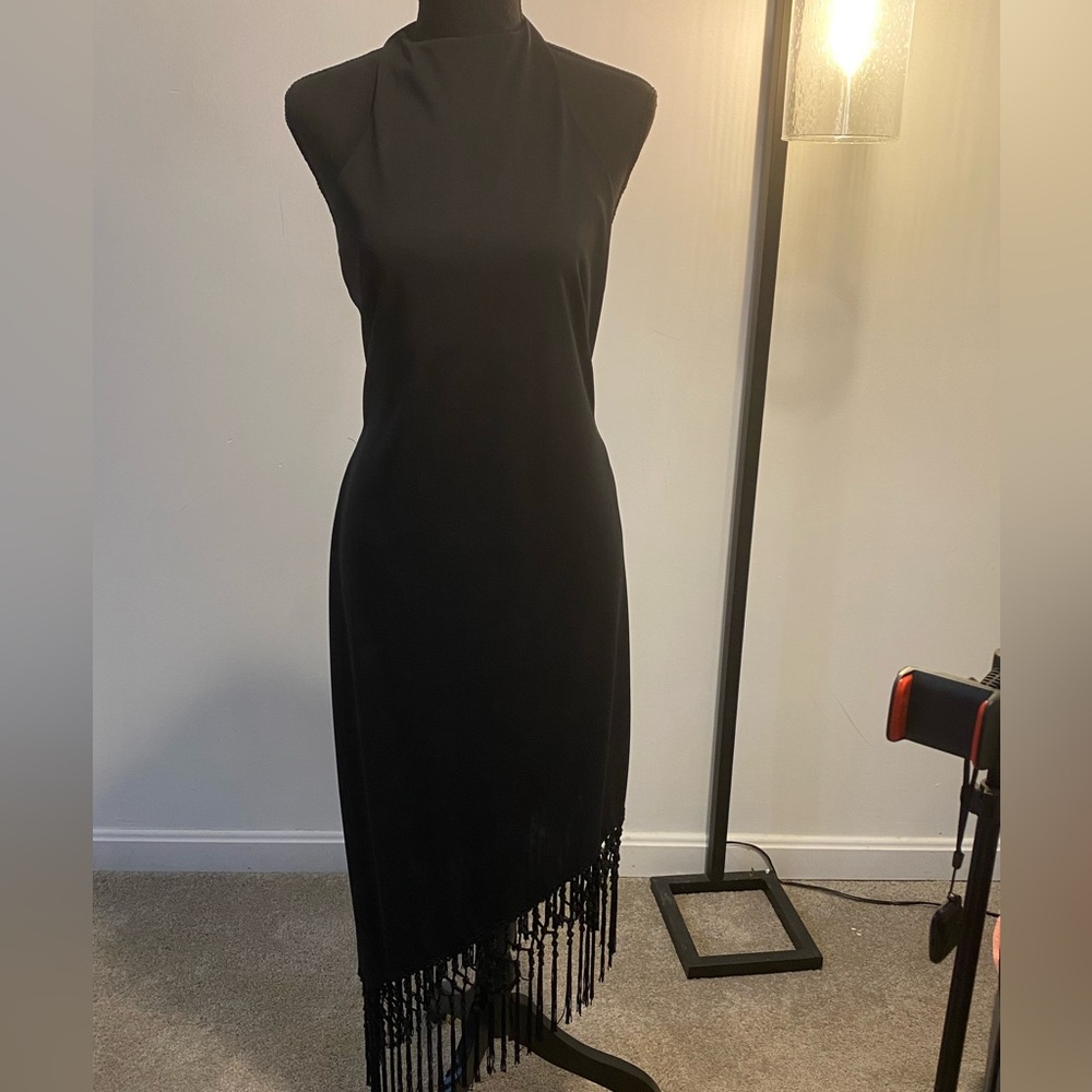 Black Market asymmetrical fringe hem cocktail dress